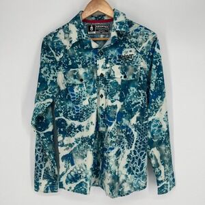 Kryptek Mens Button Down Fishing Shirt Sz S Vented Pockets Outdoor Camo Blue